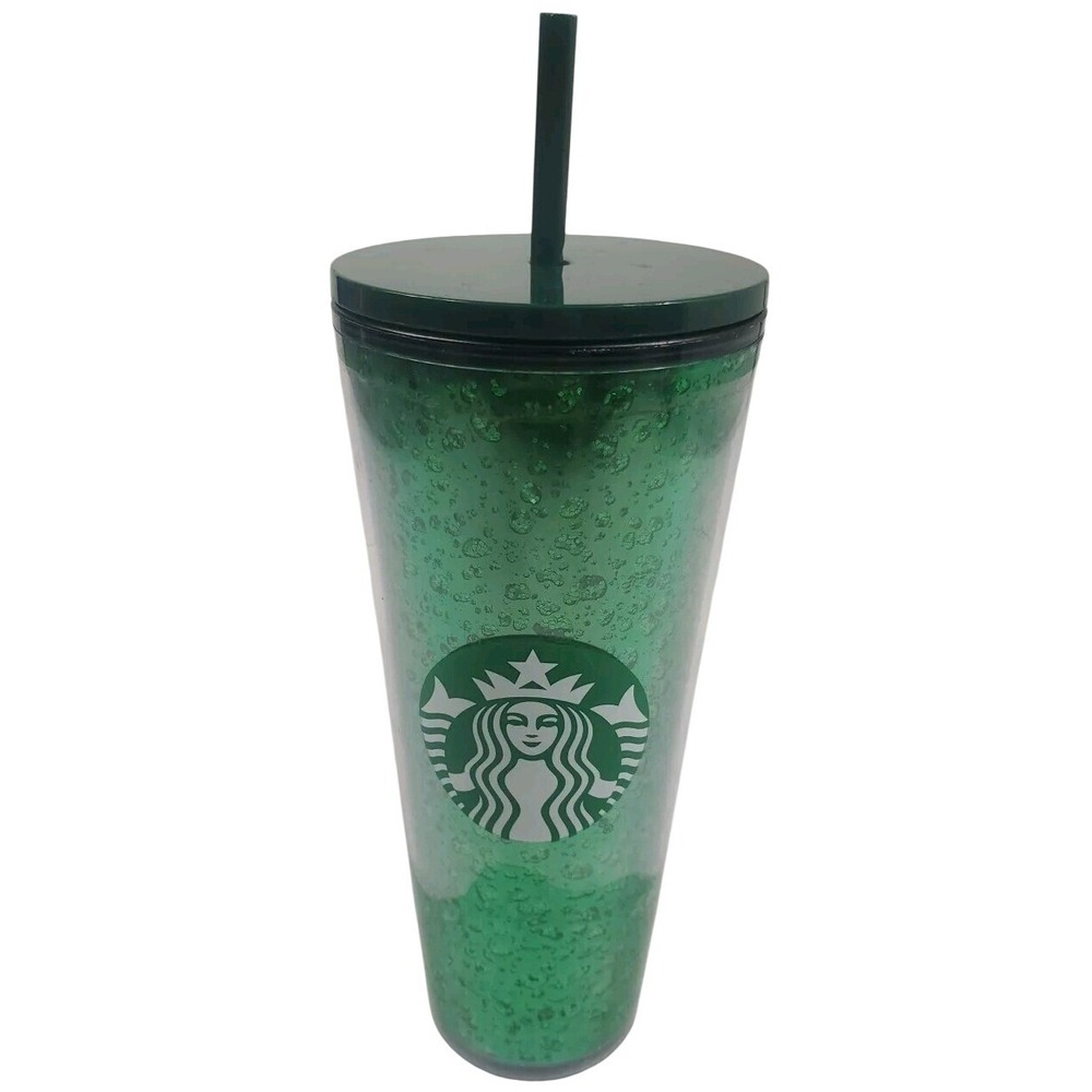 Starbucks Venti Cold Cup Tumbler 24oz Green Bubble Water Drop Acrylic W/ Straw
